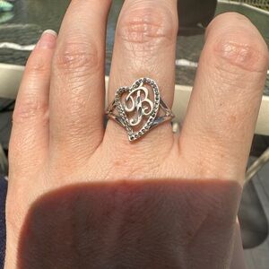 Sterling Silver Initial B Heart Ring